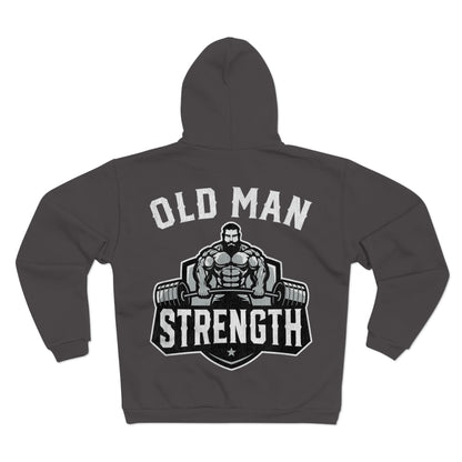 Old Man Strength Unisex Hooded Zip Sweatshirt - Bold Gym Motivational Hoodie