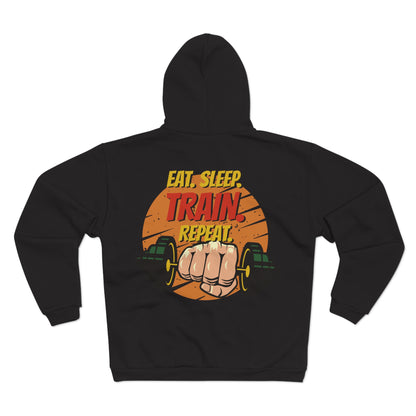 Unisex Hooded Zip Sweatshirt - Eat, Sleep, Train, Repeat