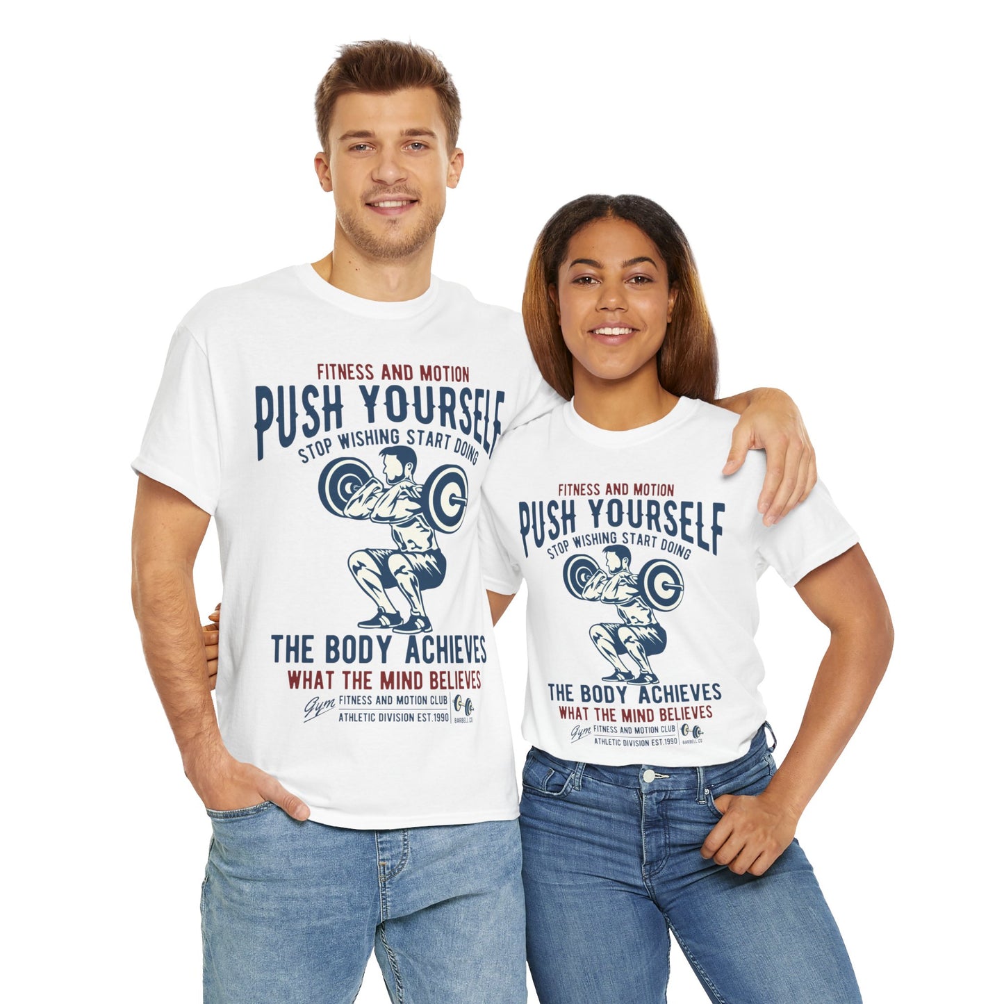 Motivational Fitness Unisex Heavy Cotton Tee - 'Push Yourself' Graphic