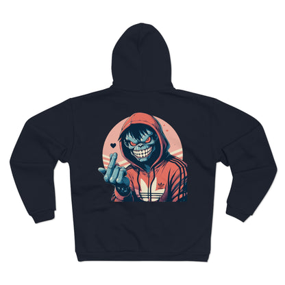Edgy Graphic Hoodie for Casual Wear - Unisex Hooded Zip Sweatshirt
