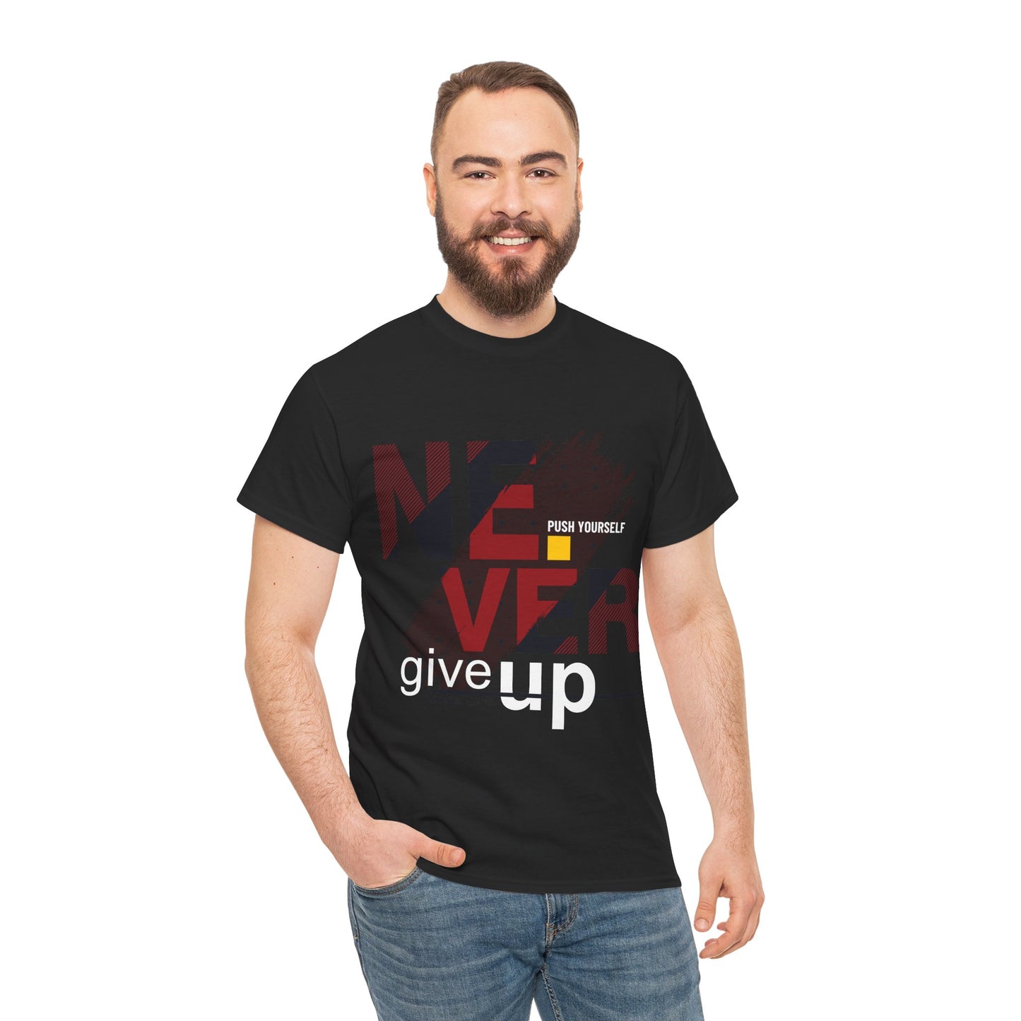 Inspirational Unisex Heavy Cotton Tee - 'Never Give Up' Motivational Shirt