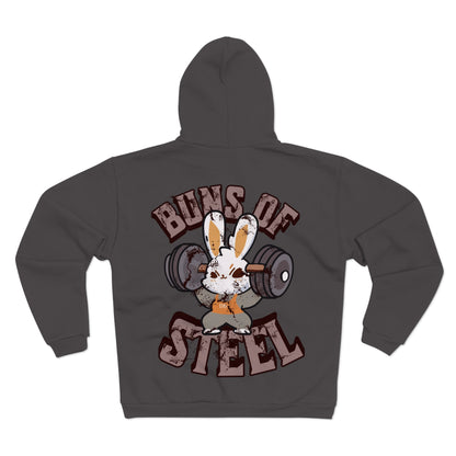 Buns of Steel Unisex Hooded Zip Sweatshirt - Fun Fitness Humor Hoodie for Gym Lovers