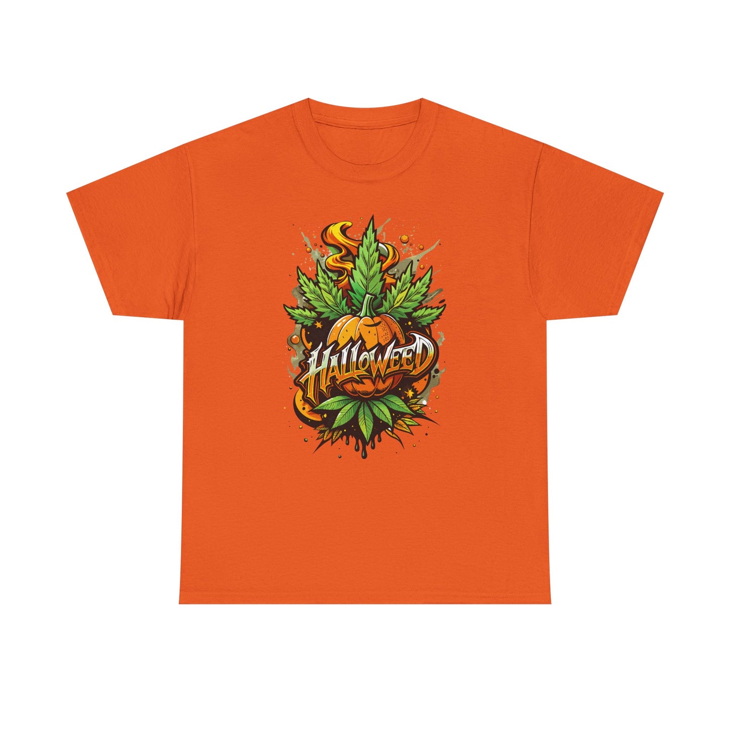 Halloween Pumpkin Graphic Tee — 'Halloween' Pumpkin & Leaves Illustration