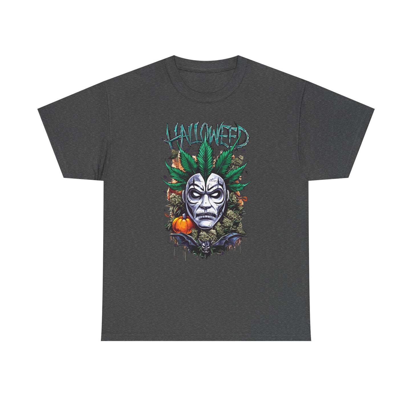Hallowed Harvest Tee — Halloween Mask & Pumpkin Graphic T-Shirt