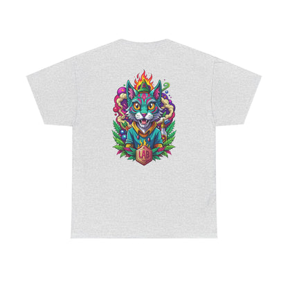 Psychedelic Flame Cat Graphic Tee — Colorful Trippy Cat Design
