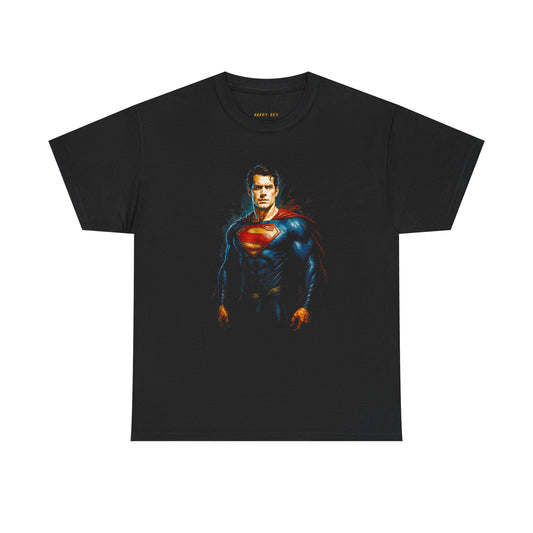 Superhero Character Tee — Dark Graphic Chest Emblem T‑Shirt