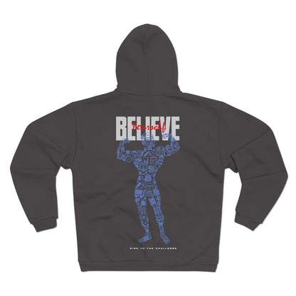 Motivational Zip-Up Hoodie - 'Believe' Design for Everyday Inspiration
