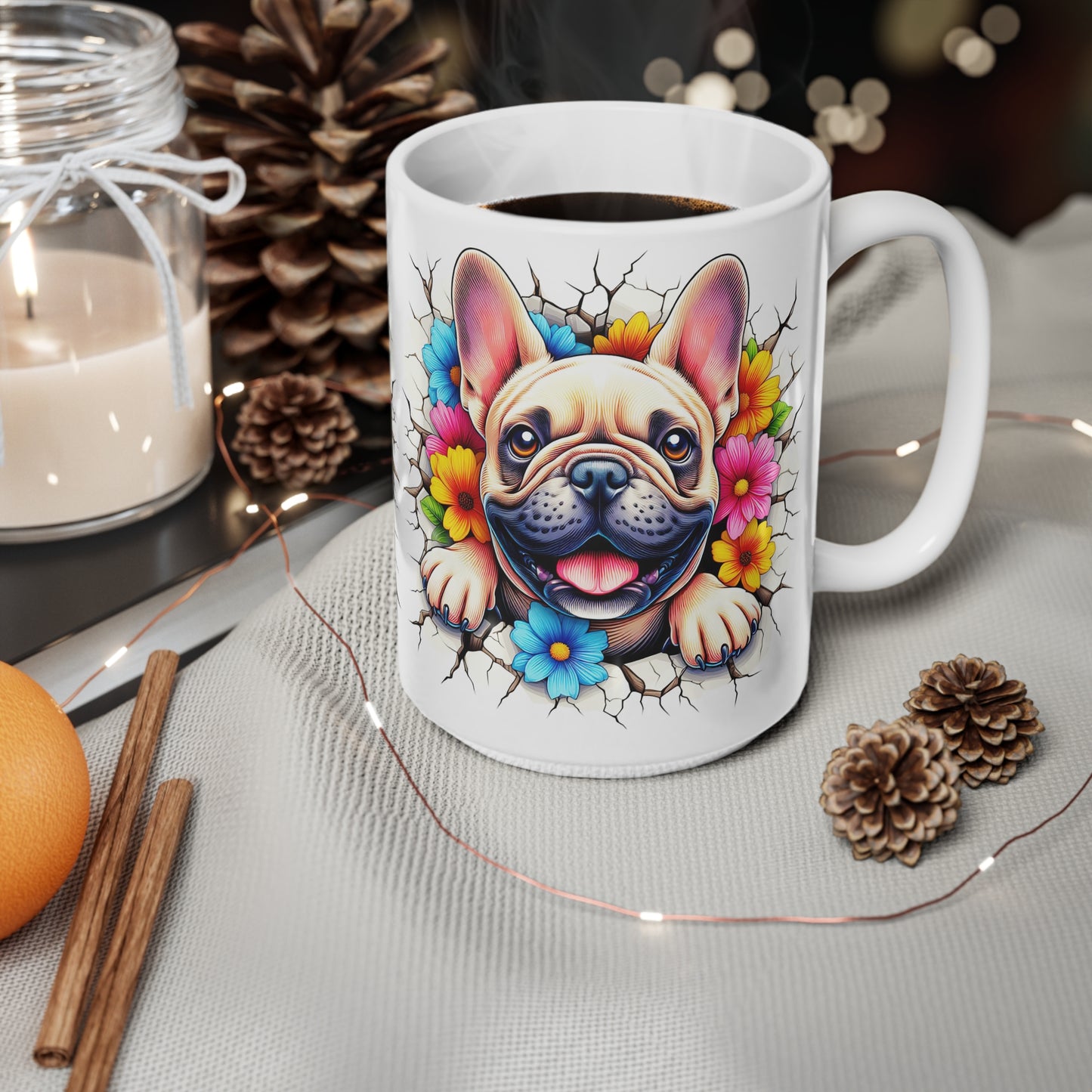 French Bulldog Floral Ceramic Coffee Cup – 11oz & 15oz