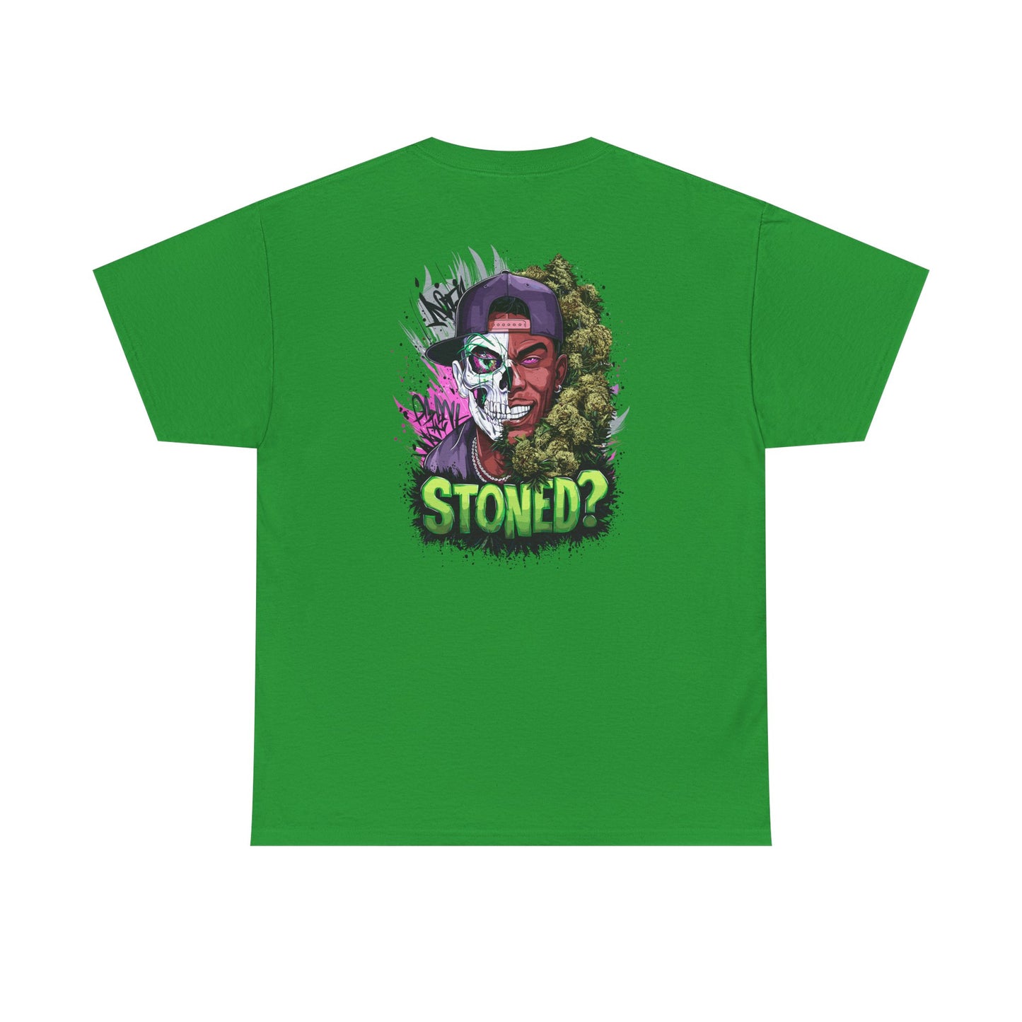 T-Shirt — 'Stoned?' Skull Face Graphic Tee for Cannabis Lovers