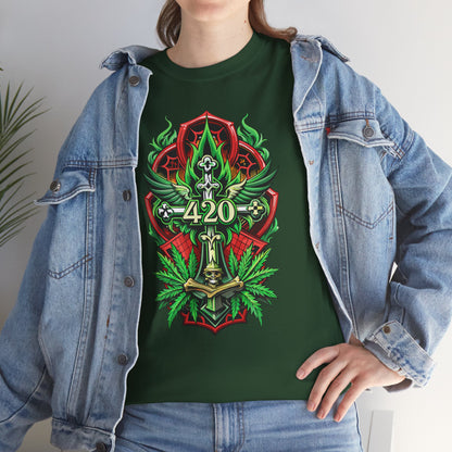 420 Cannabis Shield T-Shirt – Marijuana Leaf Stoner Graphic Tee