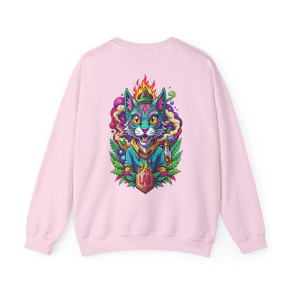 Psychedelic Flame Cat Graphic Sweatshirt — Colorful Trippy Cat Design