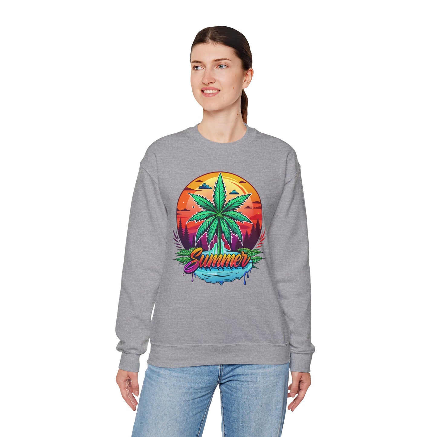 Summer Cannabis Leaf Swaetshirt – Retro Tropical Sunset