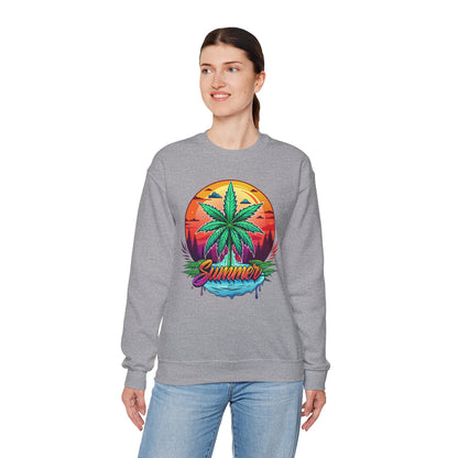 Summer Cannabis Leaf Swaetshirt – Retro Tropical Sunset