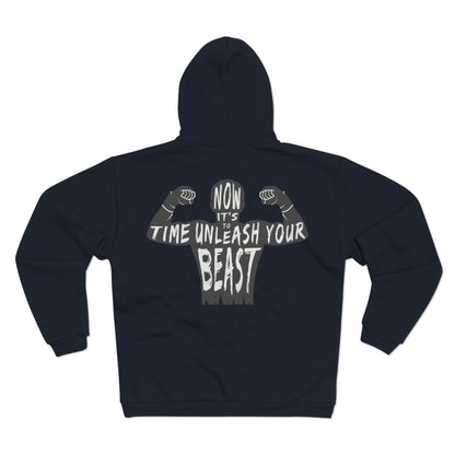 Unisex Hooded Zip Sweatshirt - "Unleash Your Beast" Motivational Hoodie