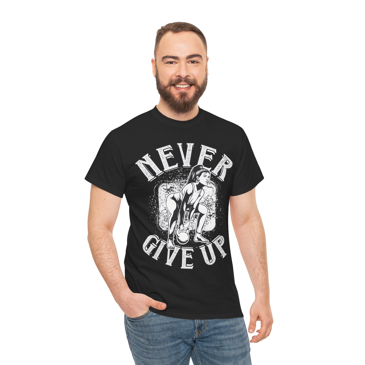 Motivational Unisex Heavy Cotton Tee - 'Never Give Up'