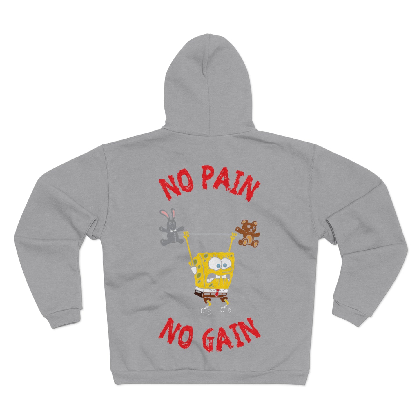 No Pain No Gain Unisex Hooded Zip Sweatshirt | Fun SpongeBob Design for Fitness Lovers
