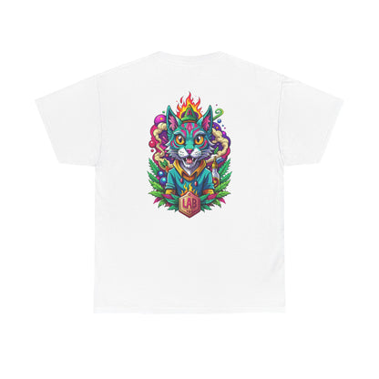 Psychedelic Flame Cat Graphic Tee — Colorful Trippy Cat Design