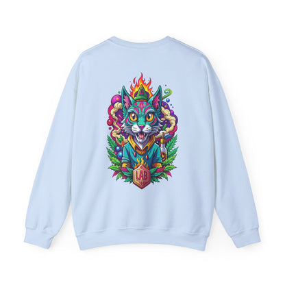 Psychedelic Flame Cat Graphic Sweatshirt — Colorful Trippy Cat Design