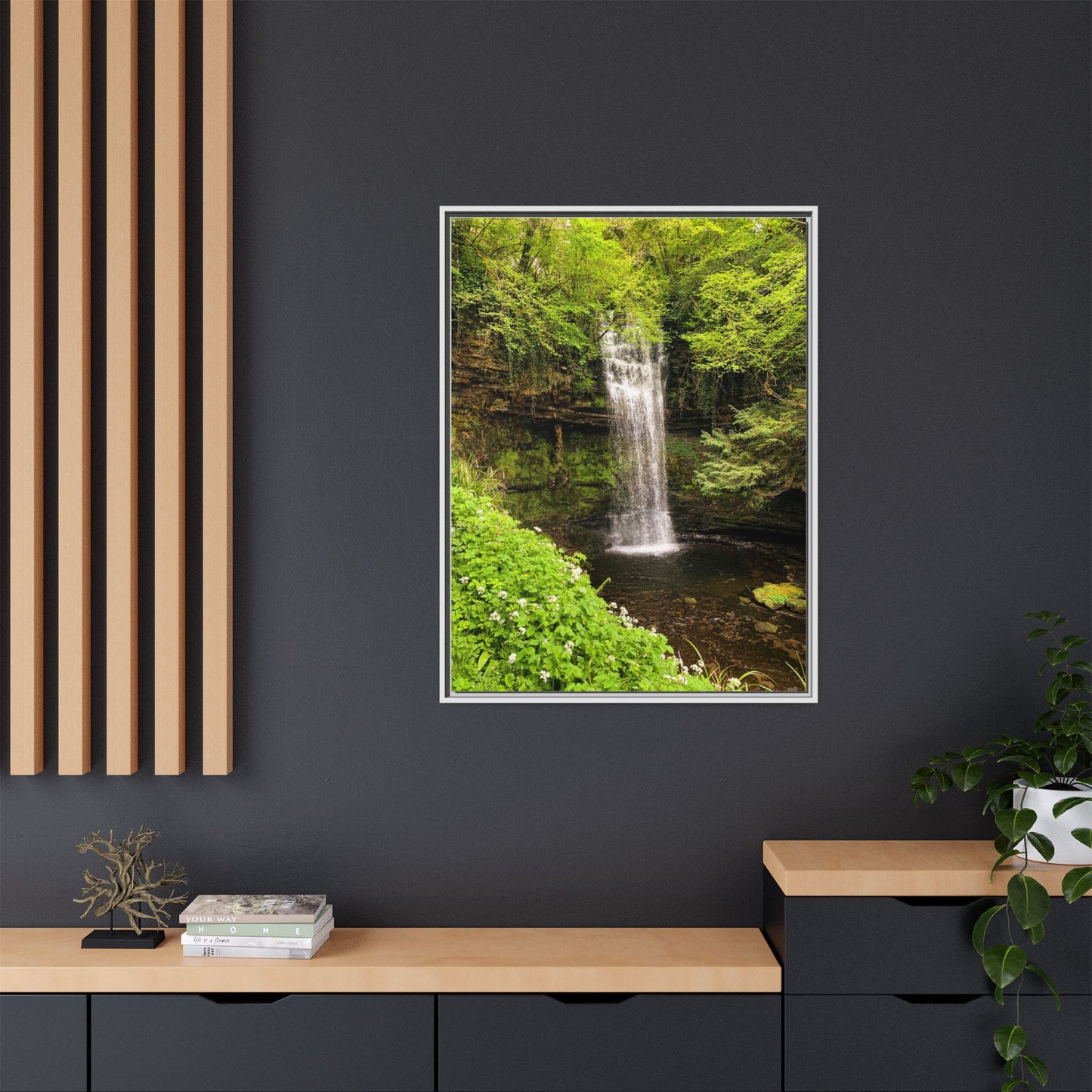 Glacer Waterfall Matte Canvas, Framed (Multi-color)