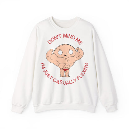 Funny Casual MuscleSweatshirt - "Don’t Mind Me, I’m Just Casually Flexing" Unisex Heavy Blend™ Crewneck Sweatshirt White