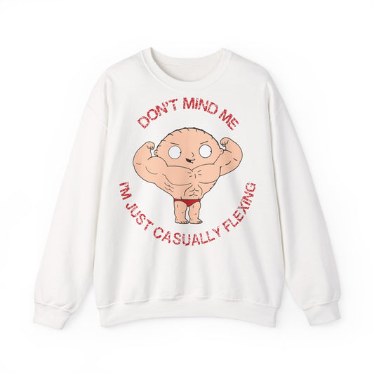Funny Casual MuscleSweatshirt - "Don’t Mind Me, I’m Just Casually Flexing" Unisex Heavy Blend™ Crewneck Sweatshirt White
