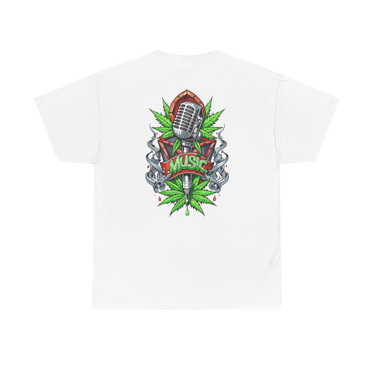 Music Microphone Tee — Retro Mic & Leaf Graphic T-Shirt