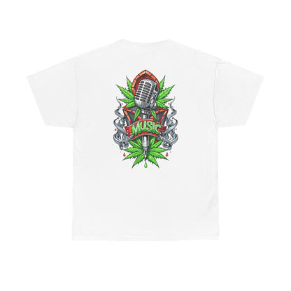 Music Microphone Tee — Retro Mic & Leaf Graphic T-Shirt
