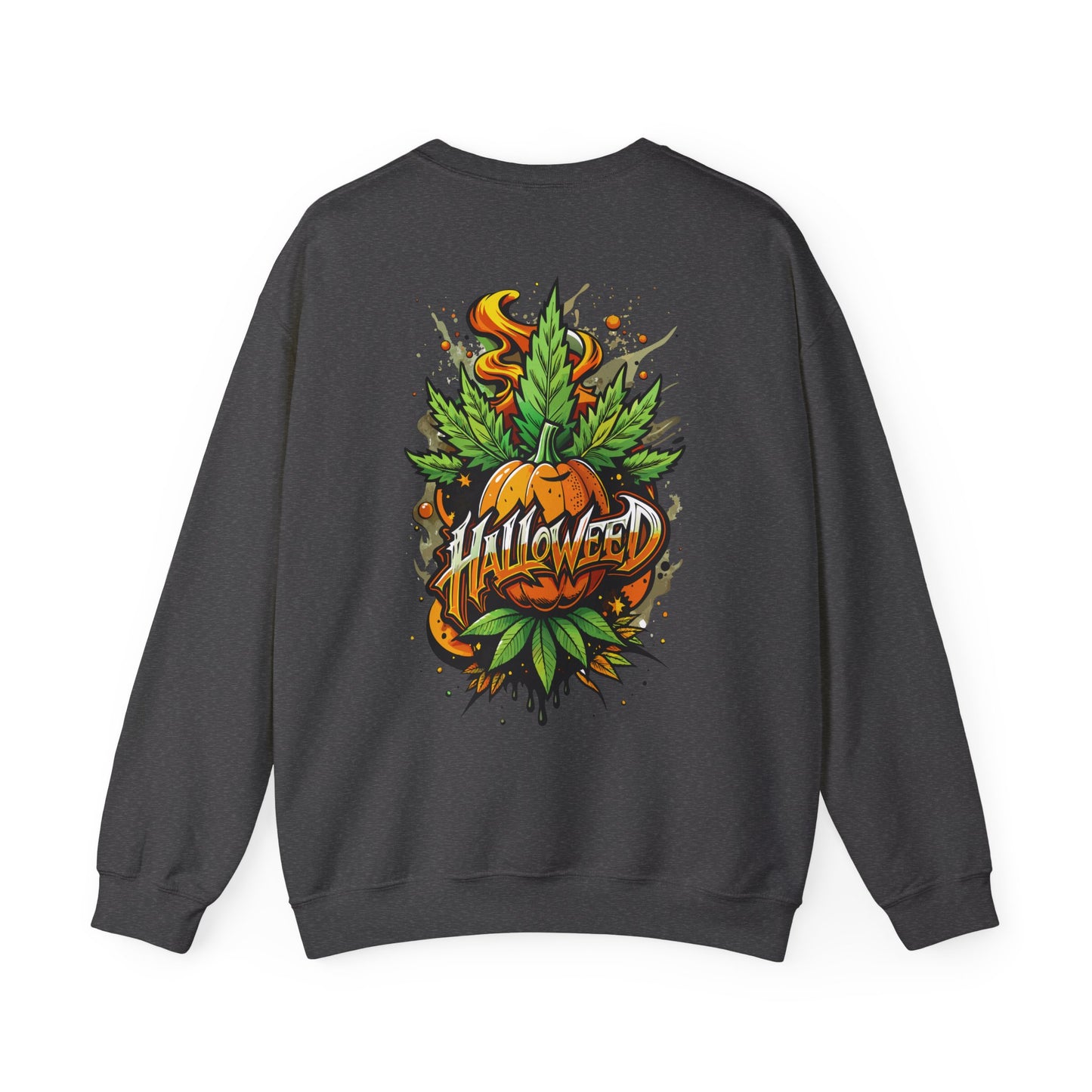 Halloween Pumpkin Graphic Sweatshirt — 'Halloween' Pumpkin & Leaves Illustration