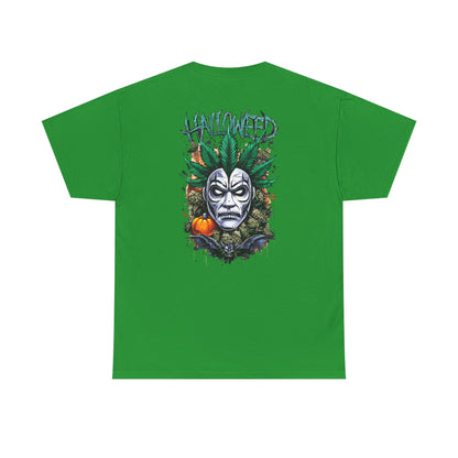 Hallowed Harvest Tee — Halloween Mask & Pumpkin Graphic T-Shirt