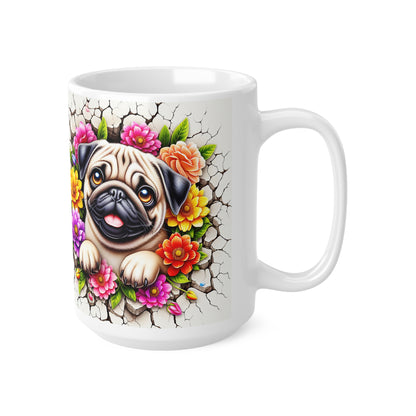 Floral Pug Ceramic Coffee Mug - 11oz & 15oz