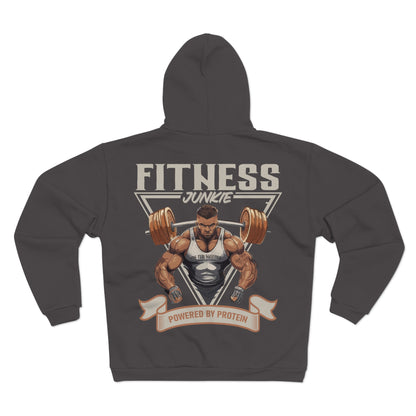 Fitness Junkie Unisex Hooded Zip Sweatshirt - Powered by Protein