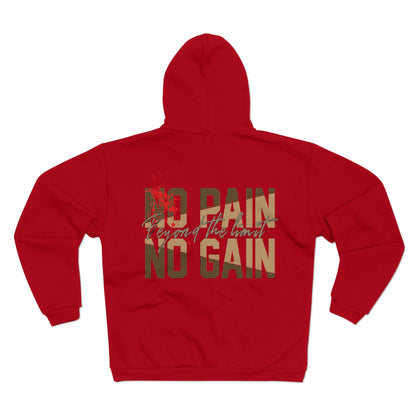 Motivational Unisex Hooded Zip Sweatshirt- "No Pain No Gain"