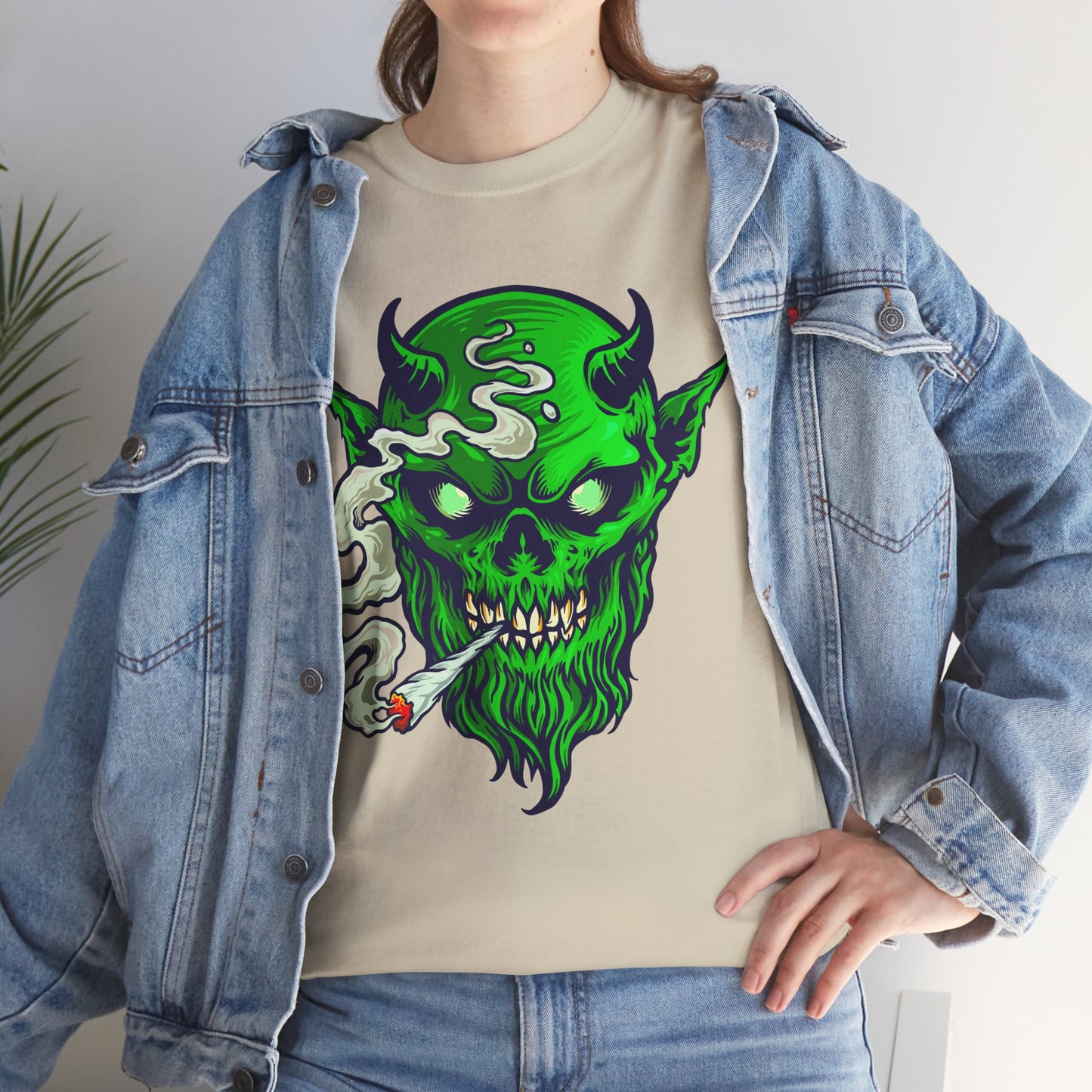 Smoking Green Demon Skull T-Shirt — Creepy Stoner Graphic Tee