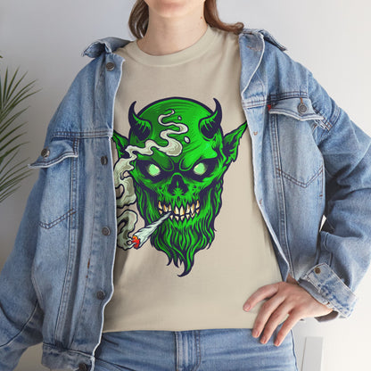 Smoking Green Demon Skull T-Shirt — Creepy Stoner Graphic Tee