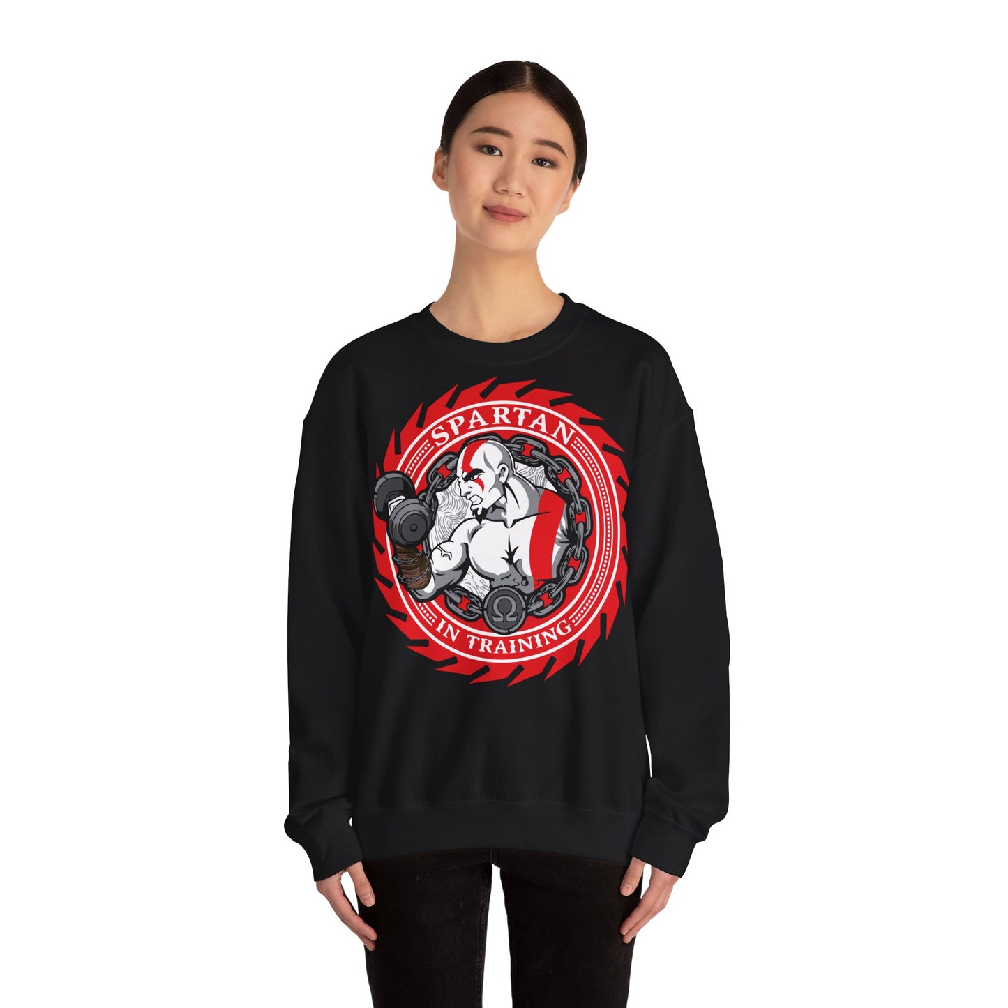 Spartan In Training Crewneck Sweatshirt for Fitness Enthusiasts Black