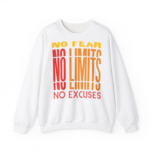 Motivational Crewneck Sweatshirt - No Fear, No Limits, No Excuses - Unisex Heavy Blend
