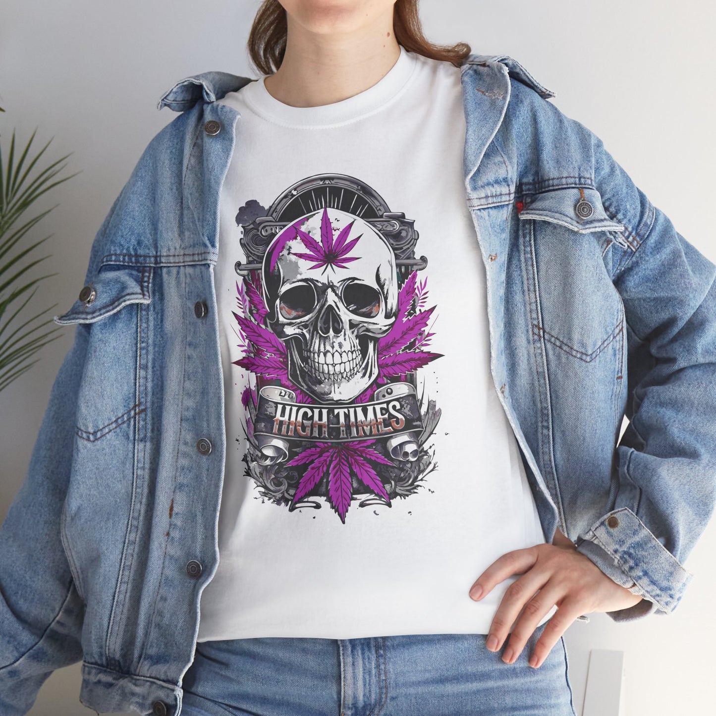 Skull & Purple Cannabis Leaf Tee - "High Times" Graphic T-Shirt