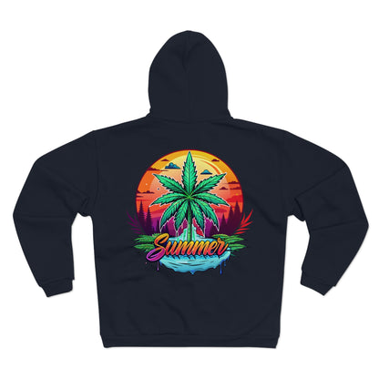 Summer Cannabis Leaf Zip Hoodie – Retro Tropical Sunset