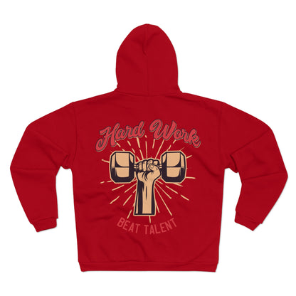 Hard Work Beat Talent Unisex Zip Hoodie - Motivational Sweatshirt for Fitness Enthusiasts