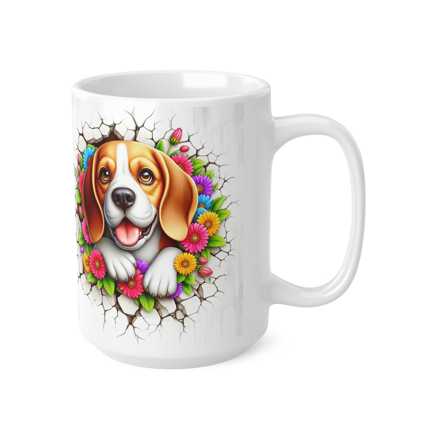 Colorful Beagle Ceramic Coffee Cup - Floral Design for Dog Lovers