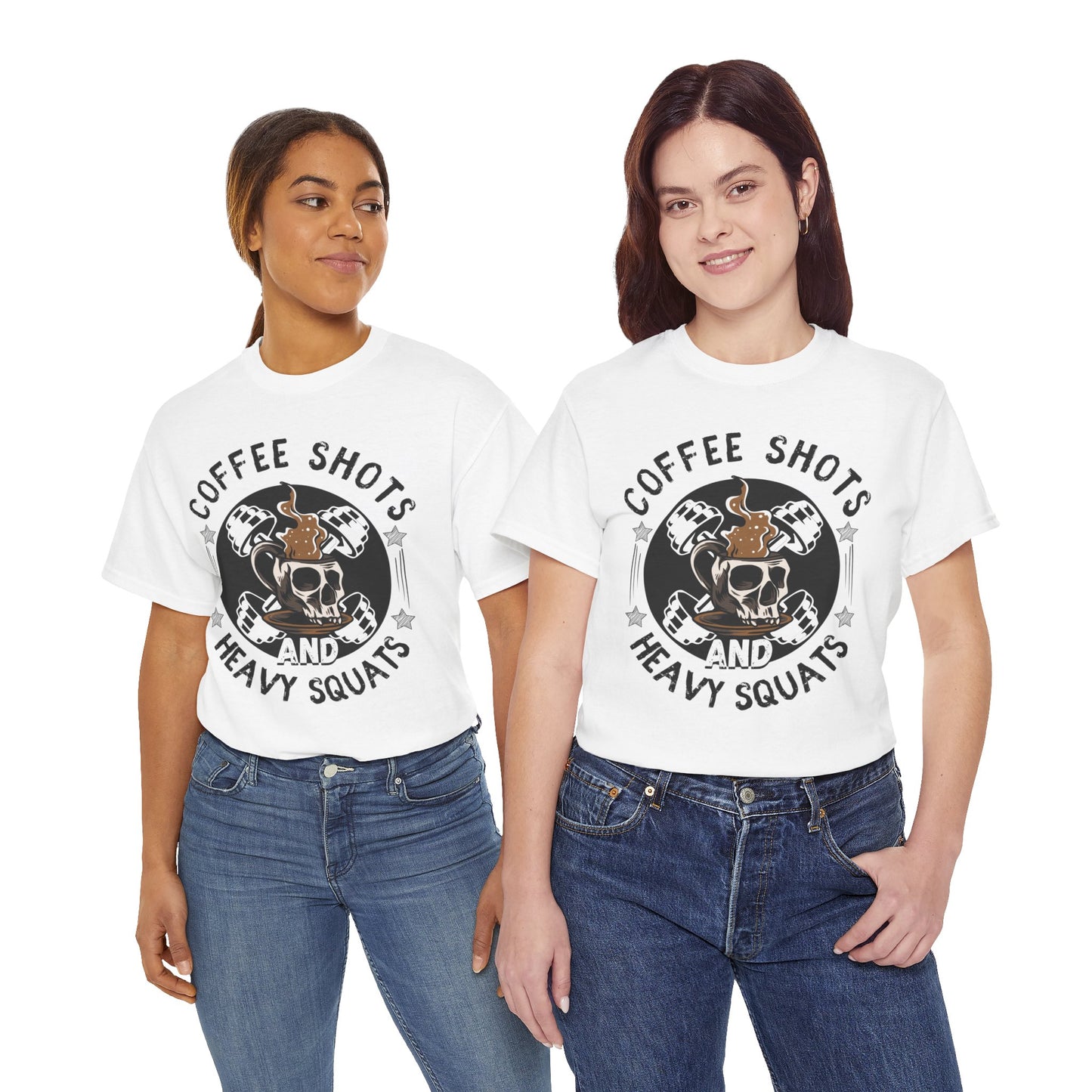 Funny Coffee and Heavy Squats Unisex Tee - Perfect for Fitness Enthusiasts