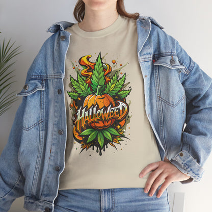Halloween Pumpkin Graphic Tee — 'Halloween' Pumpkin & Leaves Illustration