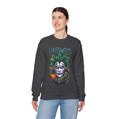 Hallowed Harvest — Halloween Mask & Pumpkin Graphic Sweatshirt