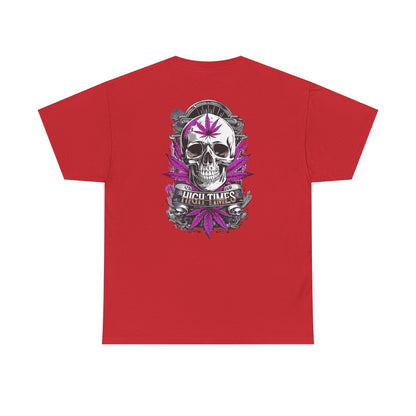 Skull & Purple Cannabis Leaf Tee - "High Times" Graphic T-Shirt Both