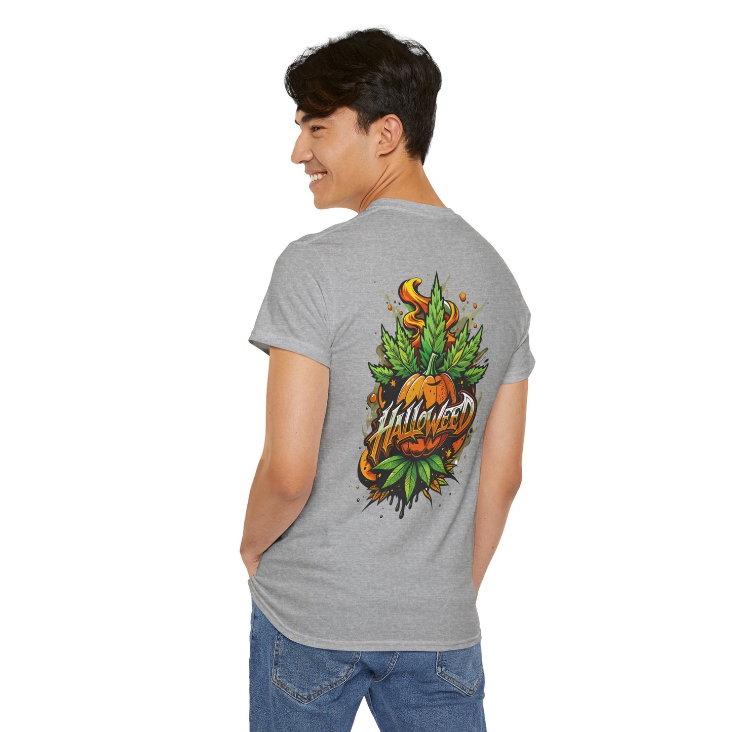 Hallowed Harvest Tee — Halloween Mask & Pumpkin Graphic T-Shirt