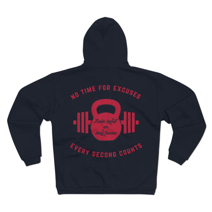 No Time for Excuses Unisex Hooded Zip Sweatshirt - Perfect for Fitness Enthusiasts