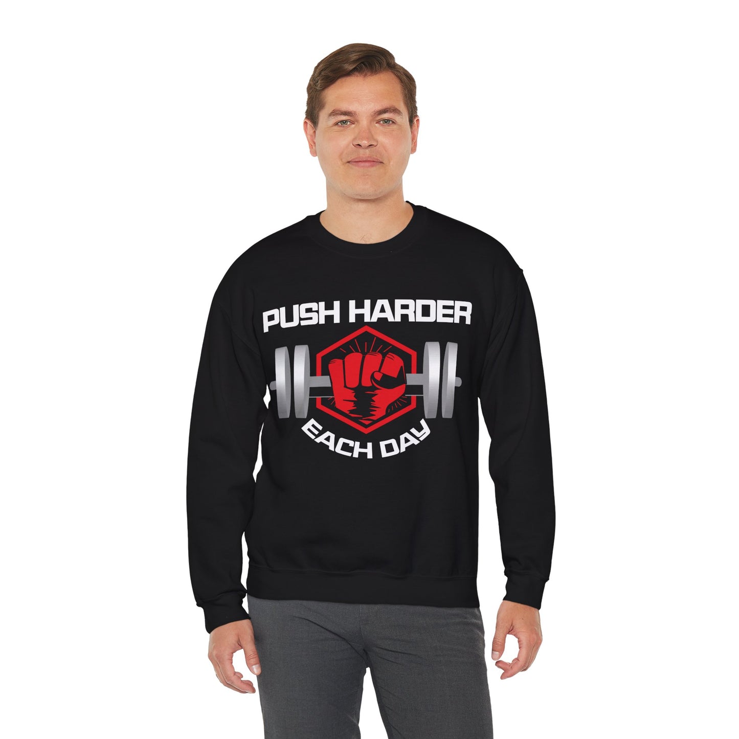 Push Harder Each Day Unisex Heavy Blend™ Crewneck Sweatshirt - Motivational Fitness