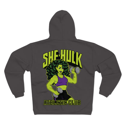 She-Hulk Athletic Club Unisex Hooded Zip Sweatshirt - Empowering Fitness Hoodie for Superhero Fans