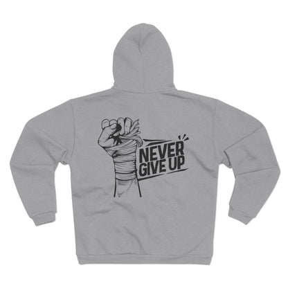 Unisex Zip Hoodie - 'Never Give Up' Motivational Sweatshirt