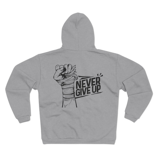 Unisex Zip Hoodie - 'Never Give Up' Motivational Sweatshirt